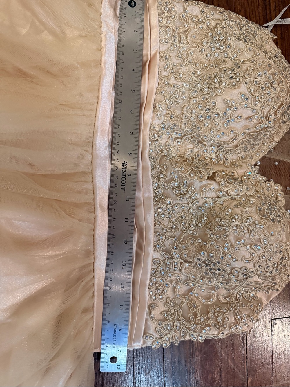 Sleeveless Champagne Tulle Fit-and-Flare Dress with Illusion Neckline - Picture 6 of 10